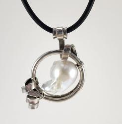 Baroque Pearl and Sterling Silver Necklace w/ 14k by Fred Tate