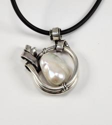 Baroque Pearl and Sterling Silver Necklace w/ 14k by Fred Tate