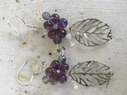 Amethyst Flower And Leaf Earrings by Vicki Davis