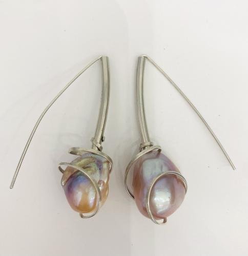 Baroque Pearl and Sterling earrings by Fred%20Tate