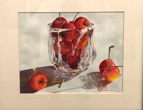 Cherries in a Glass Bowl by Soon%20Y%20Warren
