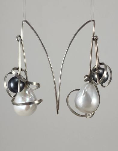 Tahitian and Sterling Silver Earrings by Fred Tate