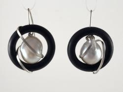 Baroque Pearl and Ebony Sterling Earrings by Fred Tate