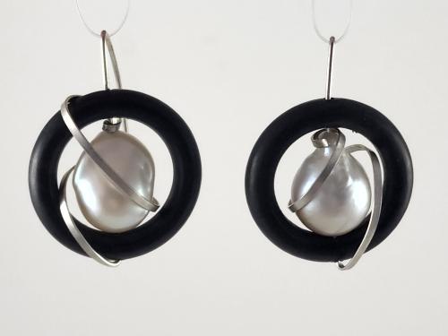 Baroque Pearl and Ebony Sterling Earrings by Fred%20Tate