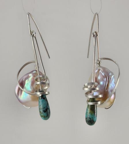 Baroque Pearl and Turquoise Earrings by Fred%20Tate