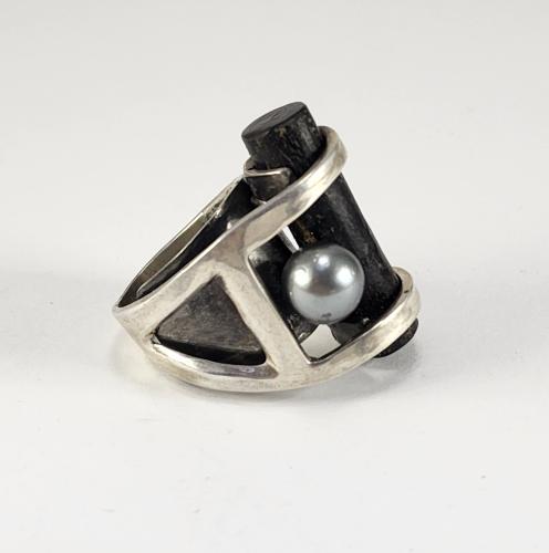 Black Coral and Tahitian Pearl Ring Size 6.5 by Fred Tate