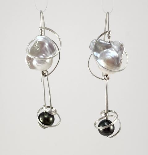 Baroque and Tahitian Black Pearl Earrings by Fred%20Tate