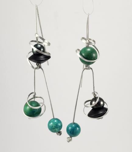 Turquoise and Ebony Double Drop Earrings by Fred Tate