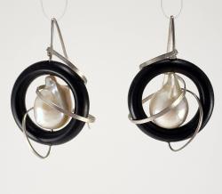 Baroque Pearl Earrings with Ebony Ring in Sterling by Fred%20Tate